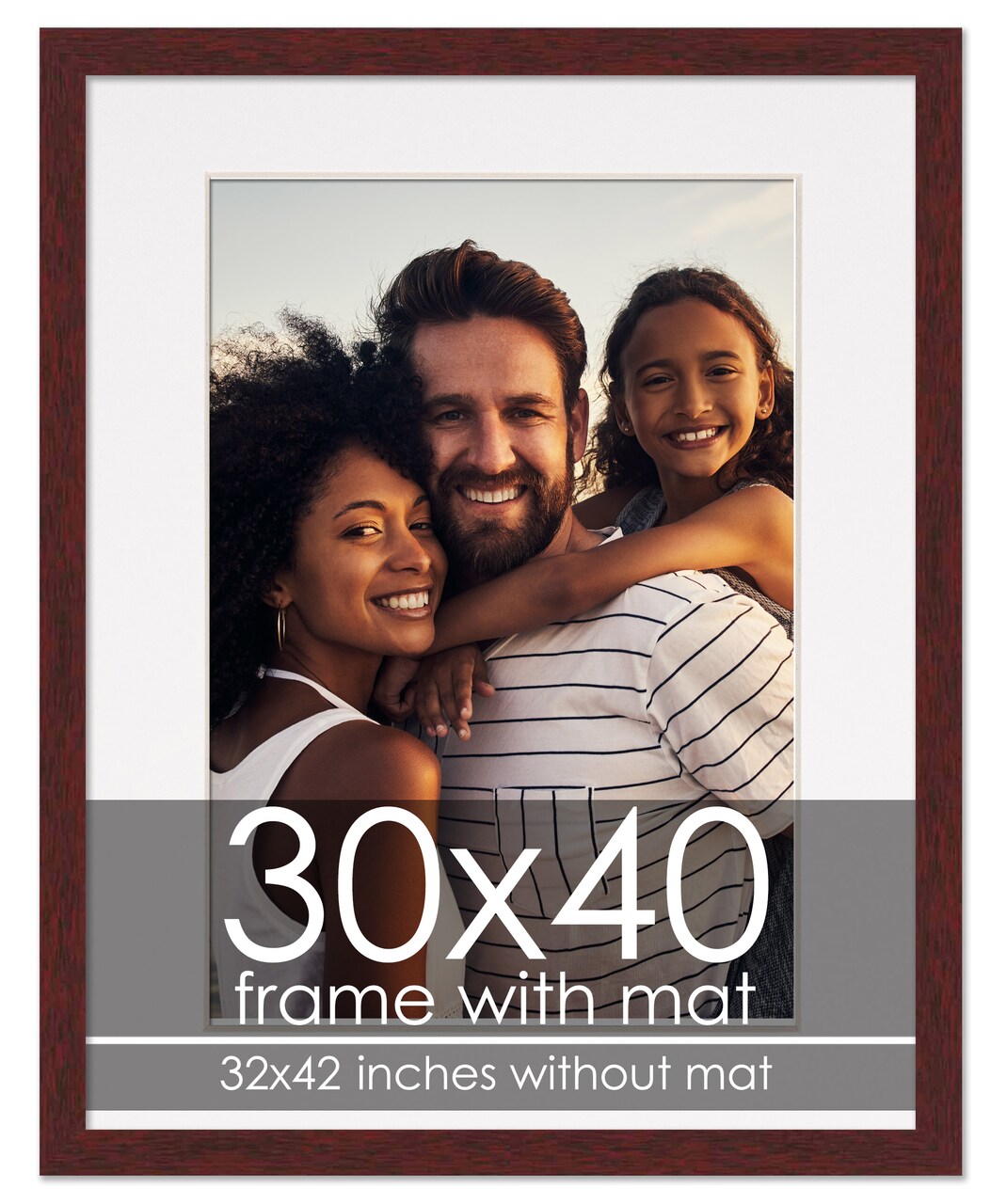 Brown Frame Wood Grain with White Photo Mat, UV Acrylic Front, Foam Board Backing, 60 Sizes Available